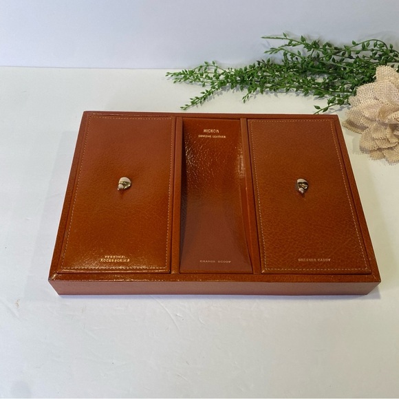 Genuine Leather Vintage Hickok Golf Theme Men's Dresser Top Caddy Valet - Picture 1 of 12